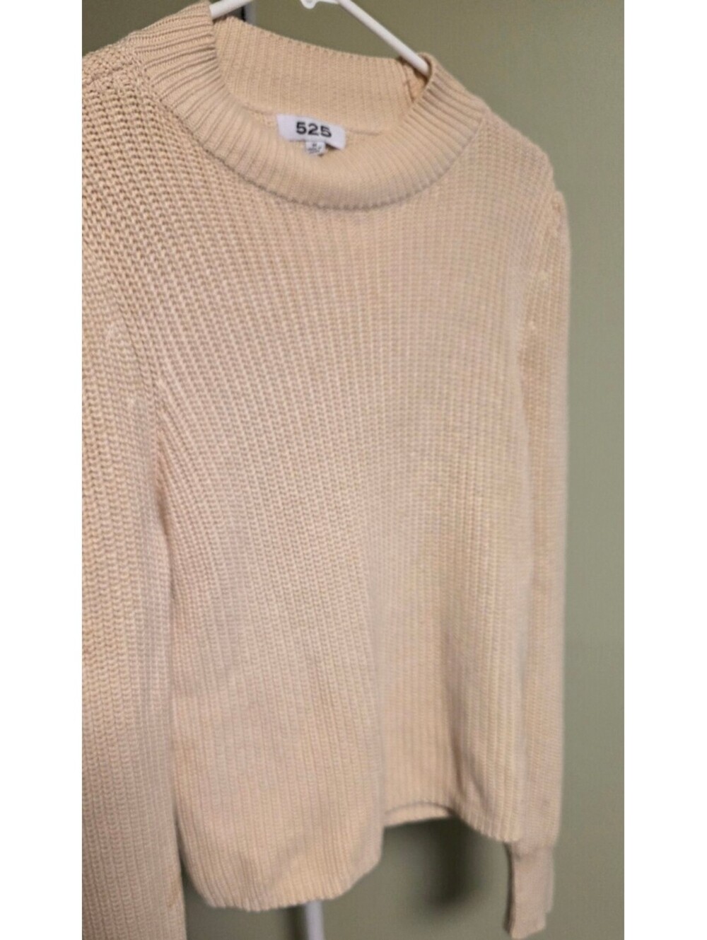 525 Cream Beige Knit Sweater with Puff Sleeves